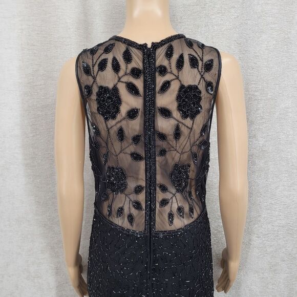 Brilliante Vintage Silk Column Black Dress Beaded Formal Illusion Neck and Back - Picture 10 of 16